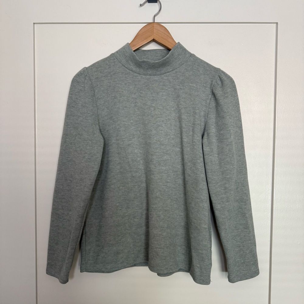 Madewell Sweater Womens Sz M Blue Knit Long Ribbed Puff Sleeve Mock Neck